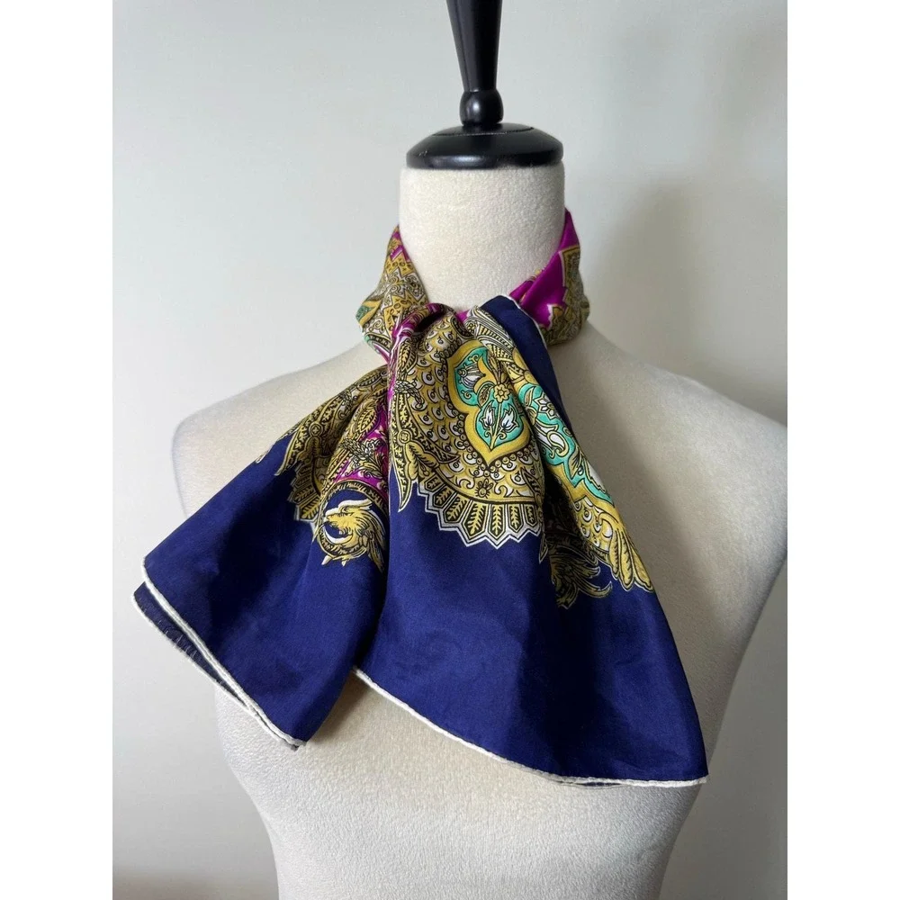 Vintage Silk Hand Rolled Paisley Scarf Purple Pink Green 33 x 33